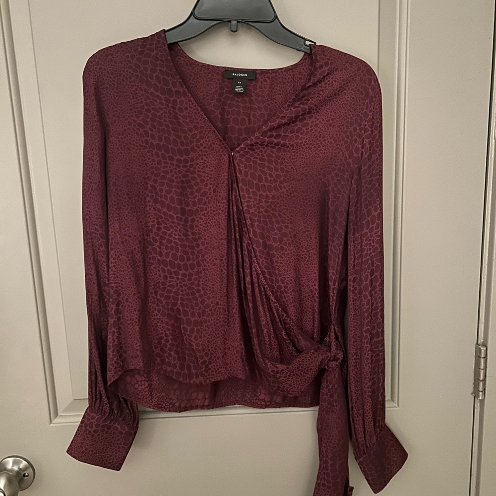 Halogen Burgundy Long-Sleeve Wrap Blouse